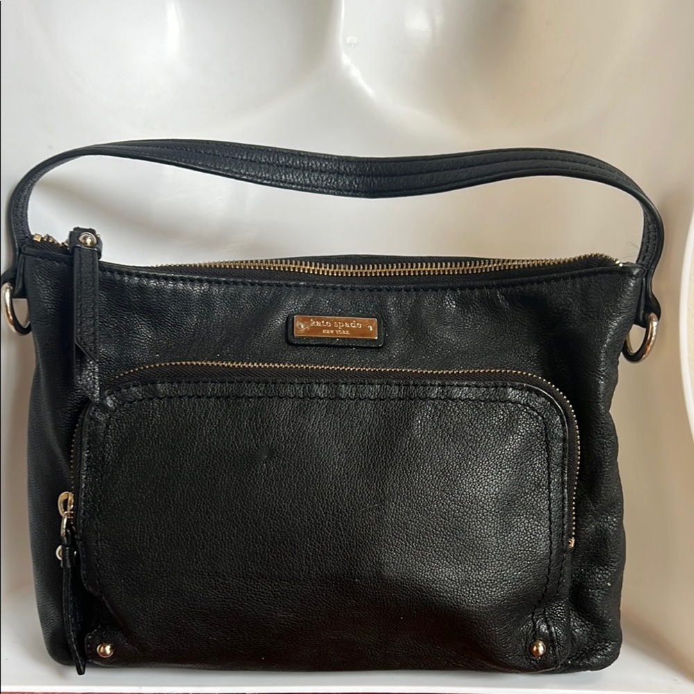 Kate Spade Black Shoulder Bag polka dot interior
